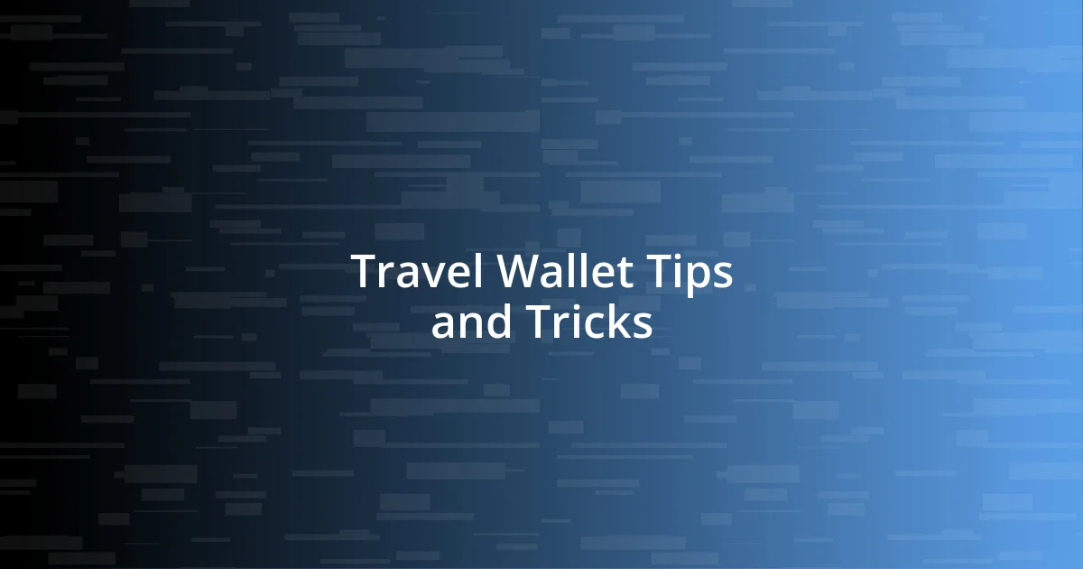 Travel Wallet Tips and Tricks